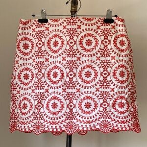 LOFT Red and White Embroidered Mini Skirt